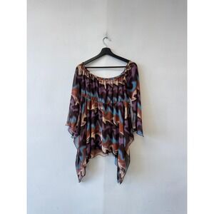 BeWare Blouse Womens XL Multicolor Chiffon Off Shoulder Kimono Tunic Top Boho